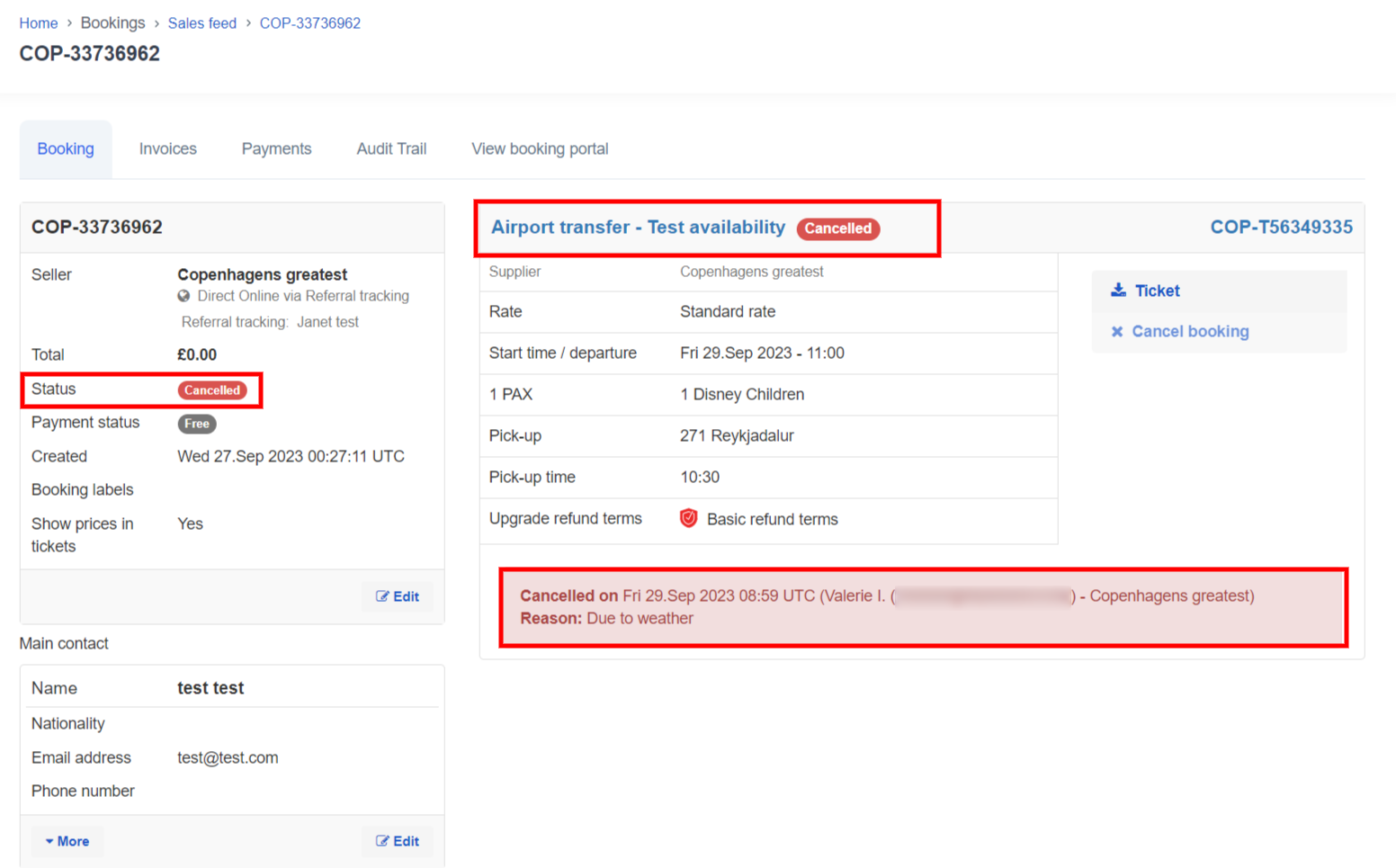 Updated status showing cancelled on a bokun booking